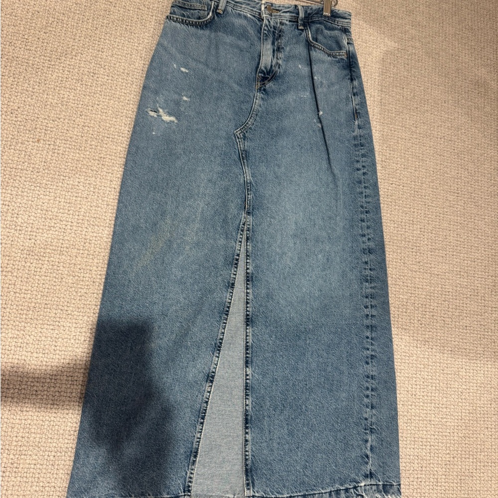 Zara Denim Maxi Skirt with Front Slit